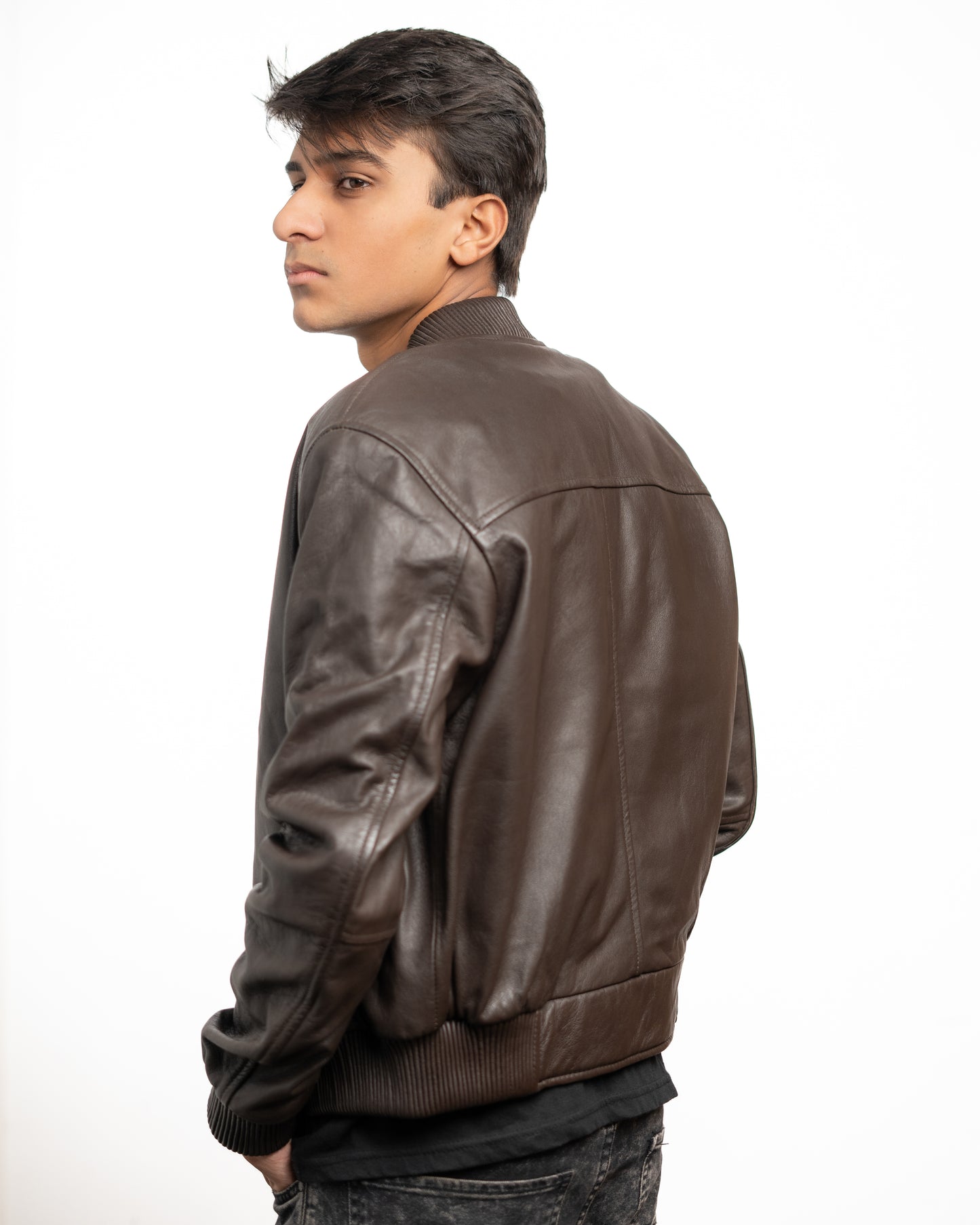 The Urban Bomber | Men’s Sheep Leather Jacket in Espresso Brown