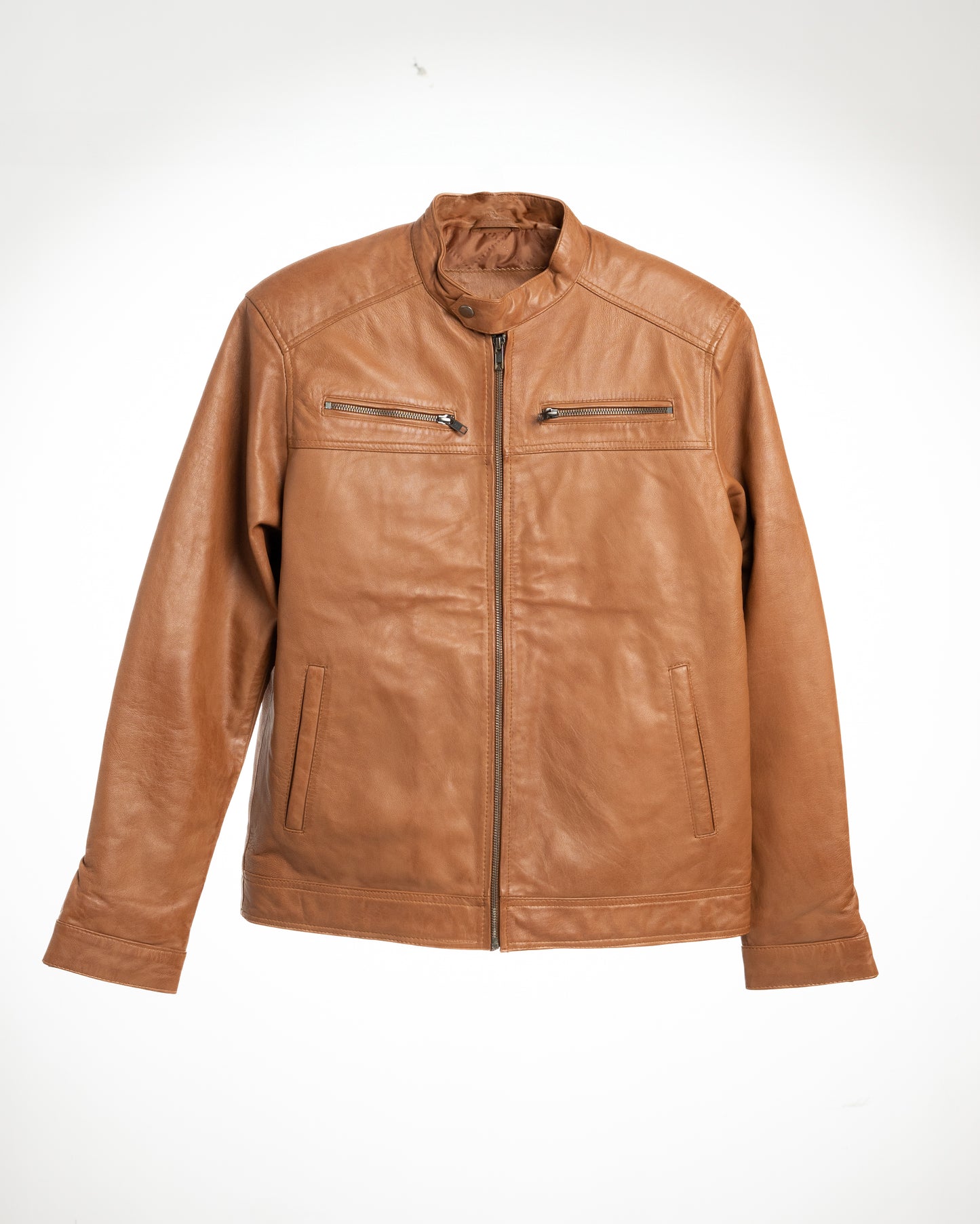 Men's Premium Tan Leather Jacket – Classic Moto Style