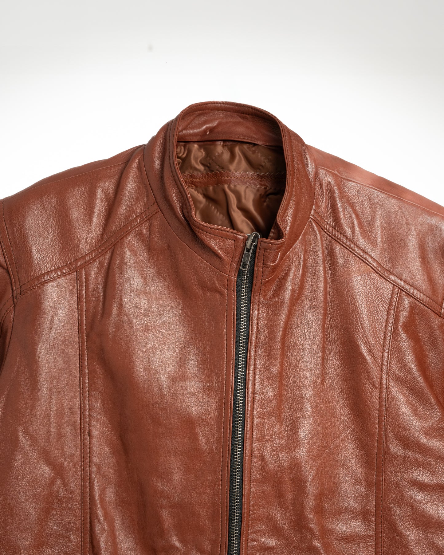 Men’s Rust Brown Leather Jacket – Classic Zip-Up Style with Modern Comfort