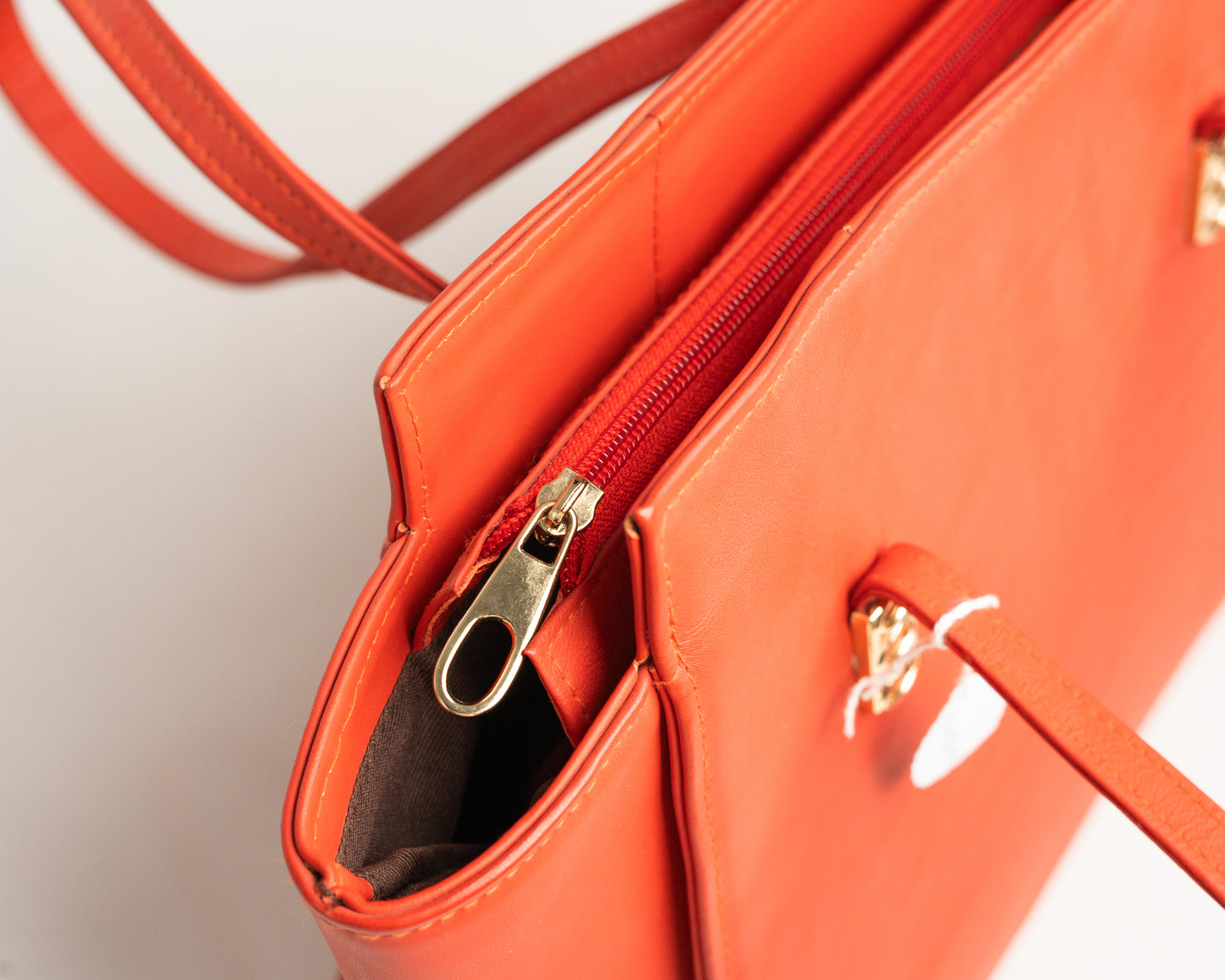 Bold Orange Structured Tote Bag – Elegant Everyday Handbag with Gold Detail