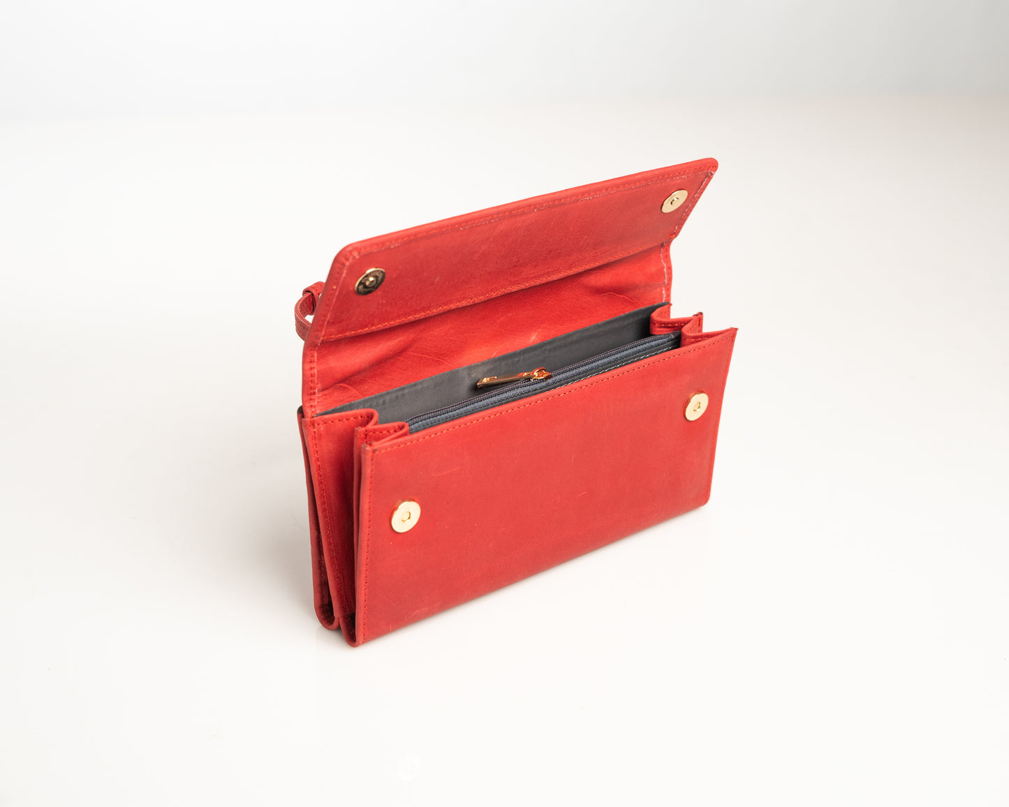 Elegant Red Leather Clutch with Strap – Minimalist Evening Handbag