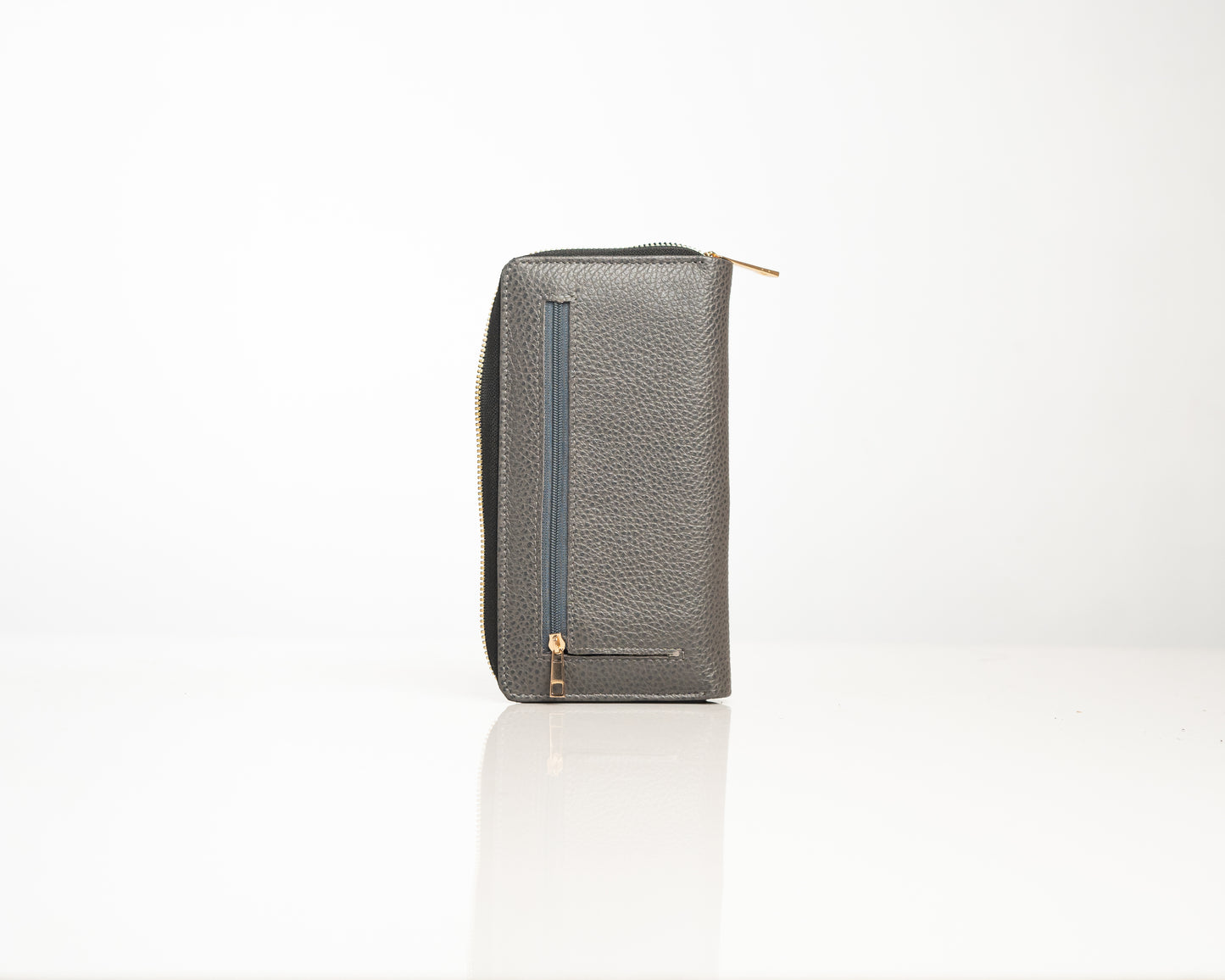 Luxury Croc-Textured Zip-Around Wallet – Dual Tone with Gold Accents