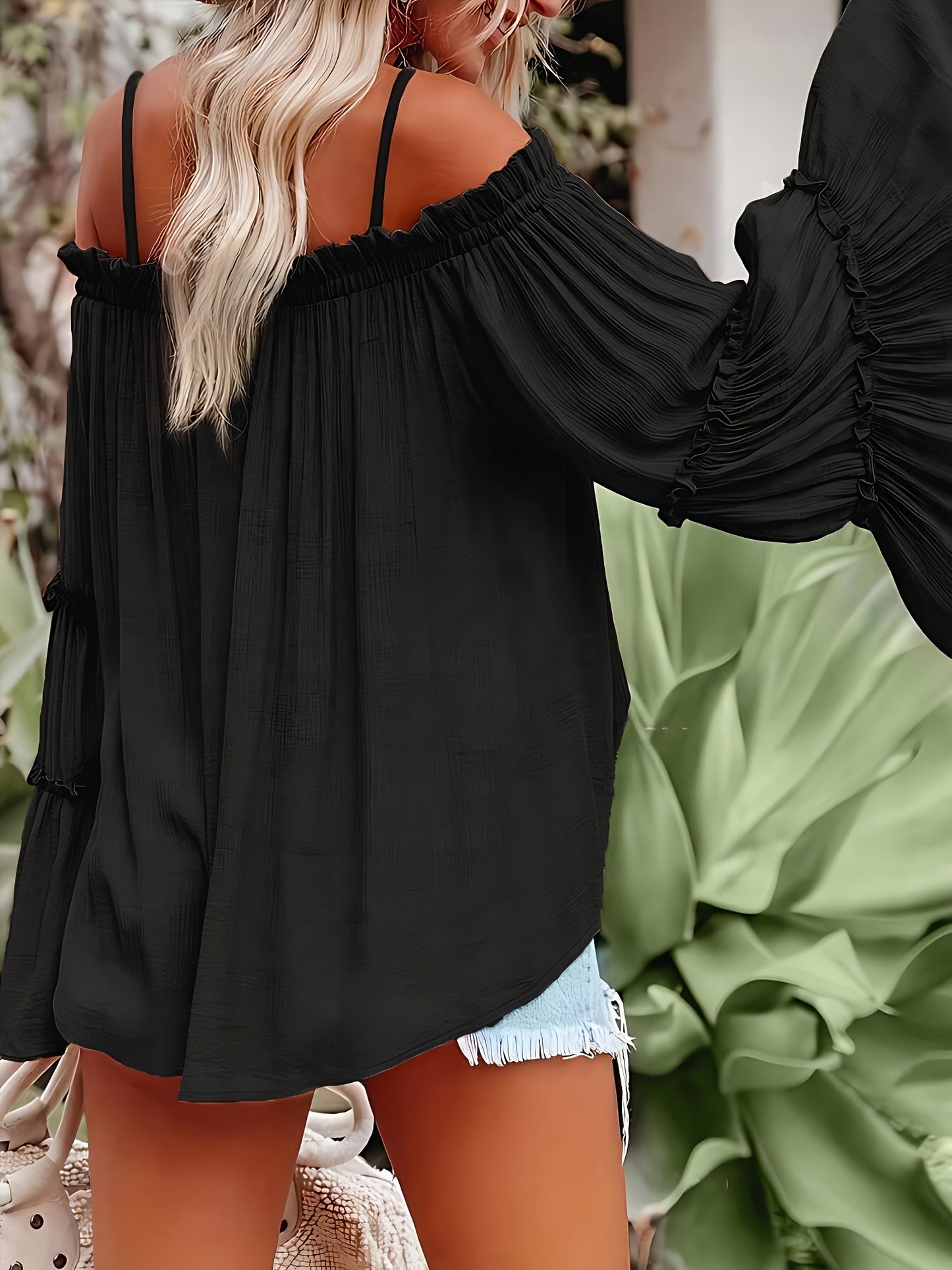 Off Shoulder Flared Sleeve Shirt