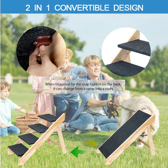 Wooden Foldable 4-storey Pet Stairs & Ramps