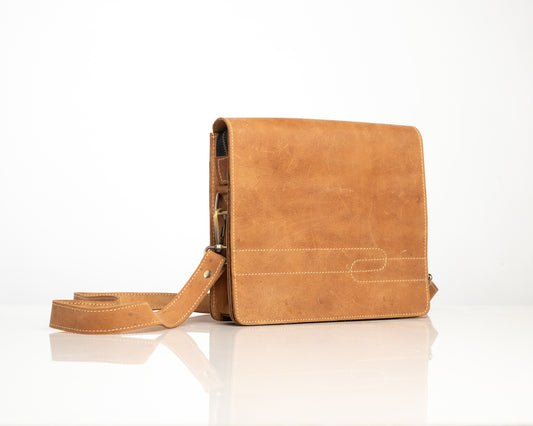 Handcrafted Tan Leather Crossbody Satchel – Slim & Stylish Everyday Bag