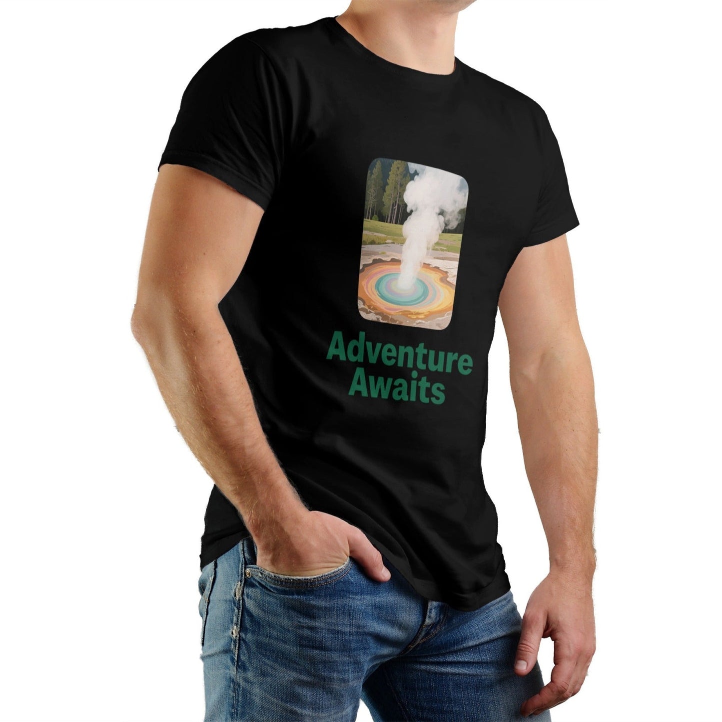 Solid Color Printed Men's Pure Cotton T-shirt