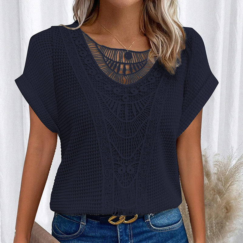 Women's Lace Splicing Crew Neck Top