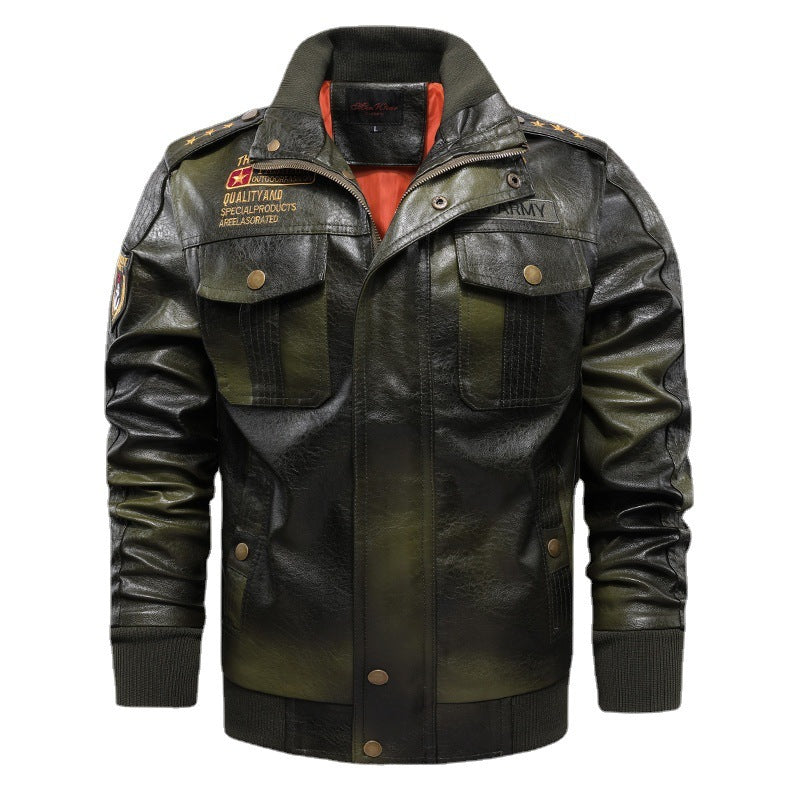 Men's  Stand-up Collar Leather Jacket