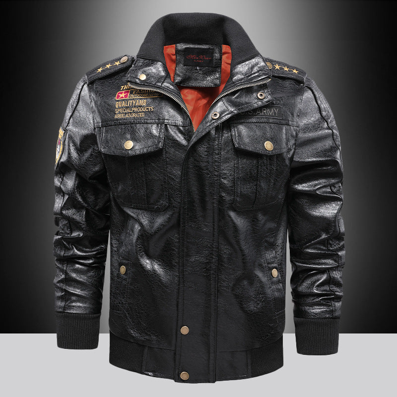 Men's  Stand-up Collar Leather Jacket