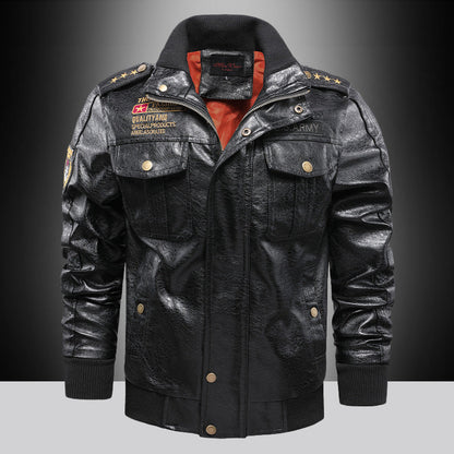 Men's  Stand-up Collar Leather Jacket
