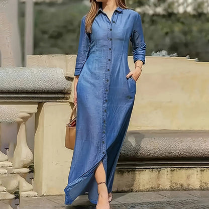 Women's Denim Maxi Dress With Pockets