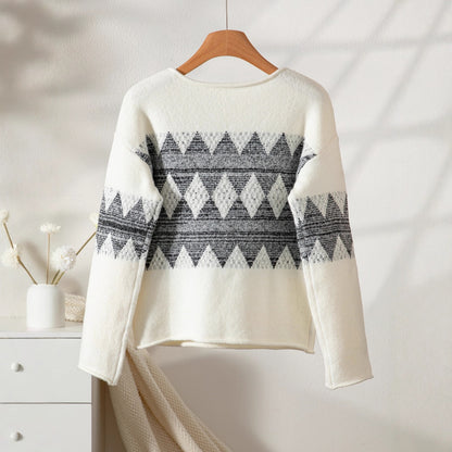 Casual Round Neck Jacquard Knitted Top