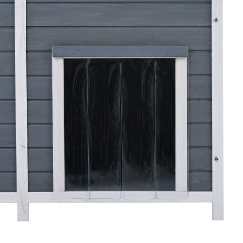 GO 47.2 Large Wooden Dog House Outdoor With Porch, 2 Doors, Gray And Green