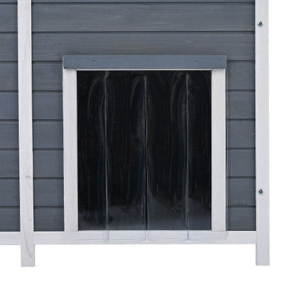 GO 47.2 Large Wooden Dog House Outdoor With Porch, 2 Doors, Gray And Green