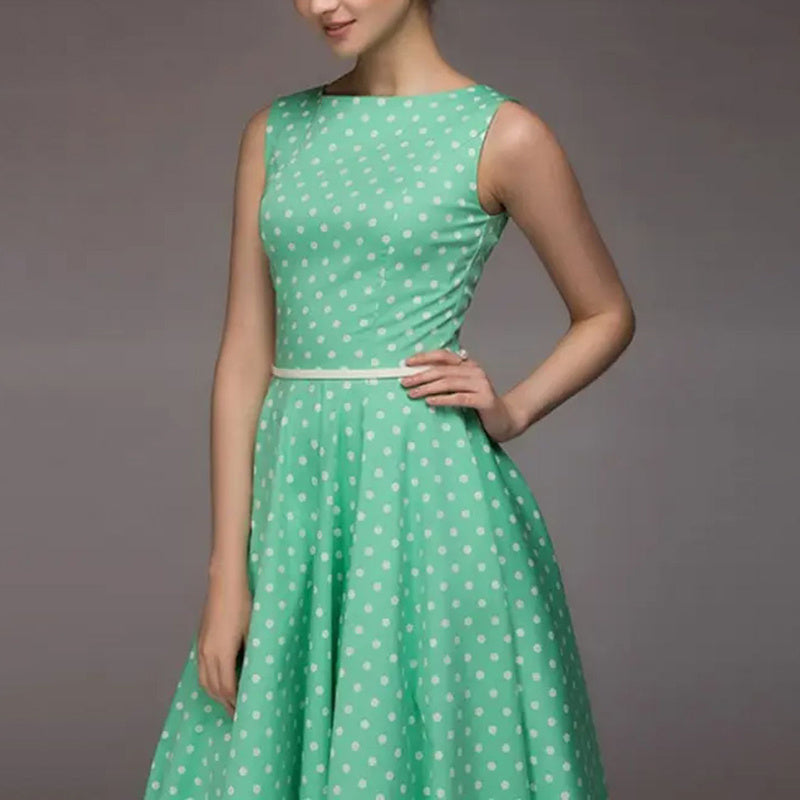 Women's Vintage Polka Dot Sleeveless Dress