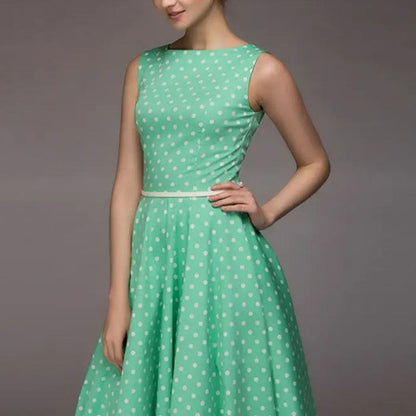 Women's Vintage Polka Dot Sleeveless Dress