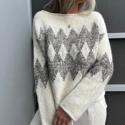 Casual Round Neck Jacquard Knitted Top