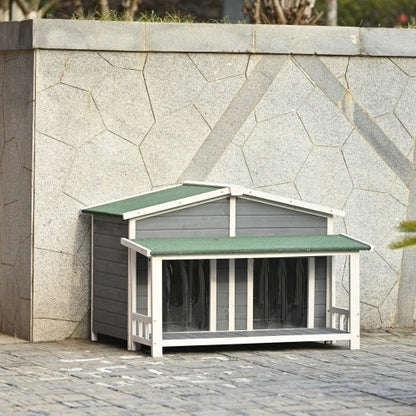 GO 47.2 Large Wooden Dog House Outdoor With Porch, 2 Doors, Gray And Green