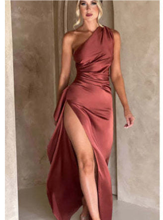 One-shoulder Backless Slit Dress