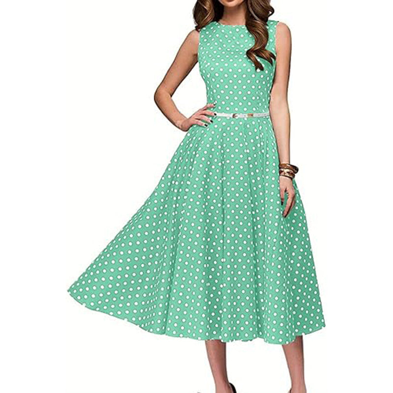 Women's Vintage Polka Dot Sleeveless Dress