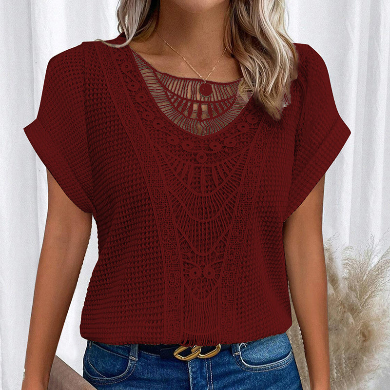 Women's Lace Splicing Crew Neck Top