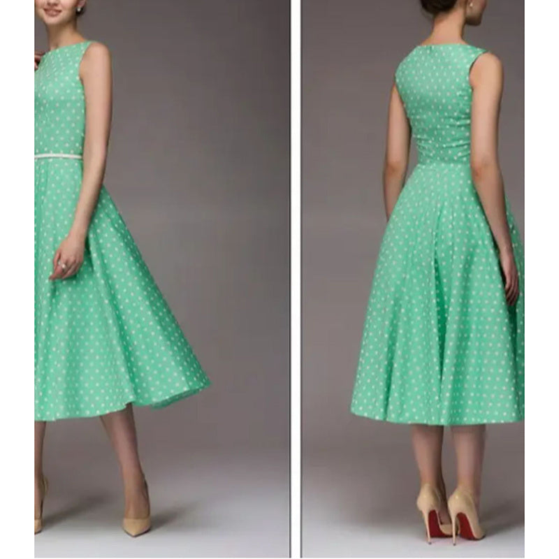 Women's Vintage Polka Dot Sleeveless Dress