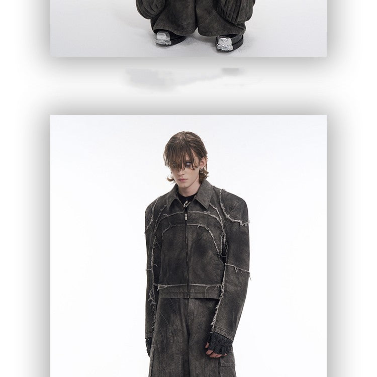 Gray Padded Shoulder Denim Coat