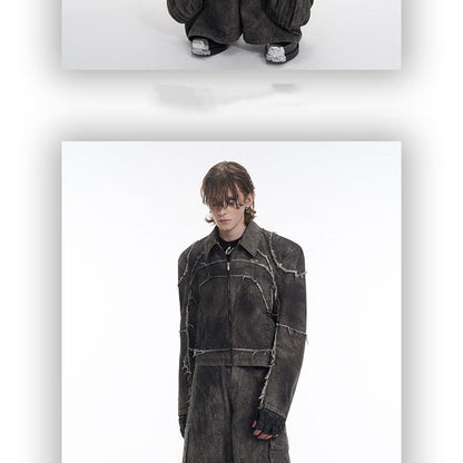 Gray Padded Shoulder Denim Coat