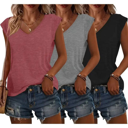 Women's Cap Sleeve V Neck Tops x3 Pieces