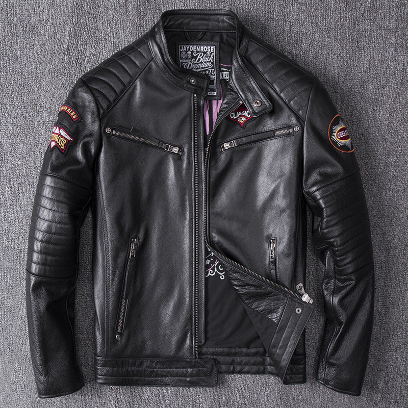 Stand Collar Leather Jacket