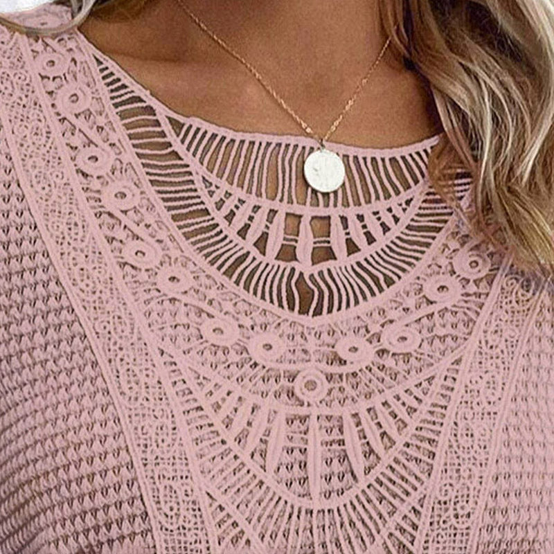 Women's Lace Splicing Crew Neck Top