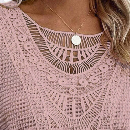 Women's Lace Splicing Crew Neck Top