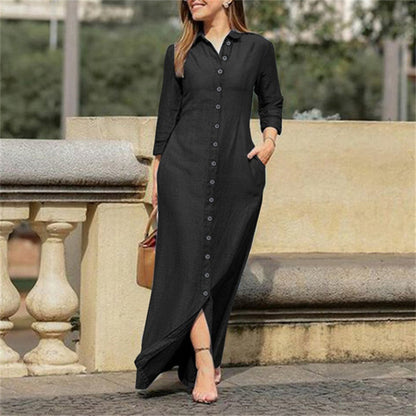 Women's Denim Maxi Dress With Pockets