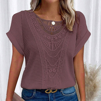 Women's Lace Splicing Crew Neck Top