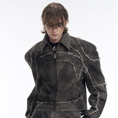 Gray Padded Shoulder Denim Coat