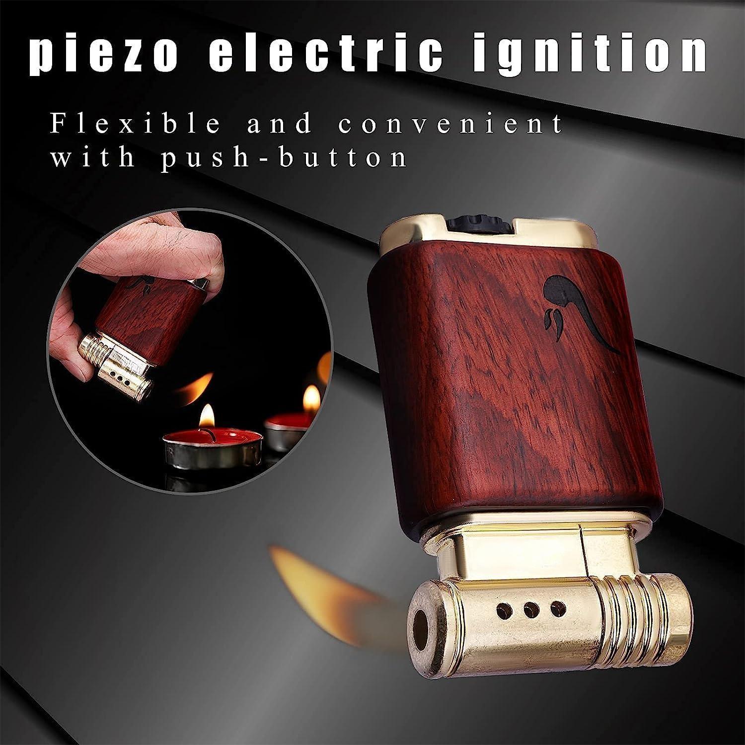 Soft Flame Refillable Gas Lighter | Wooden Case