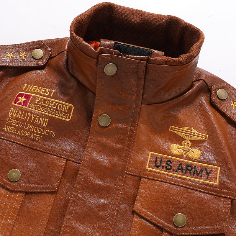 Men's  Stand-up Collar Leather Jacket