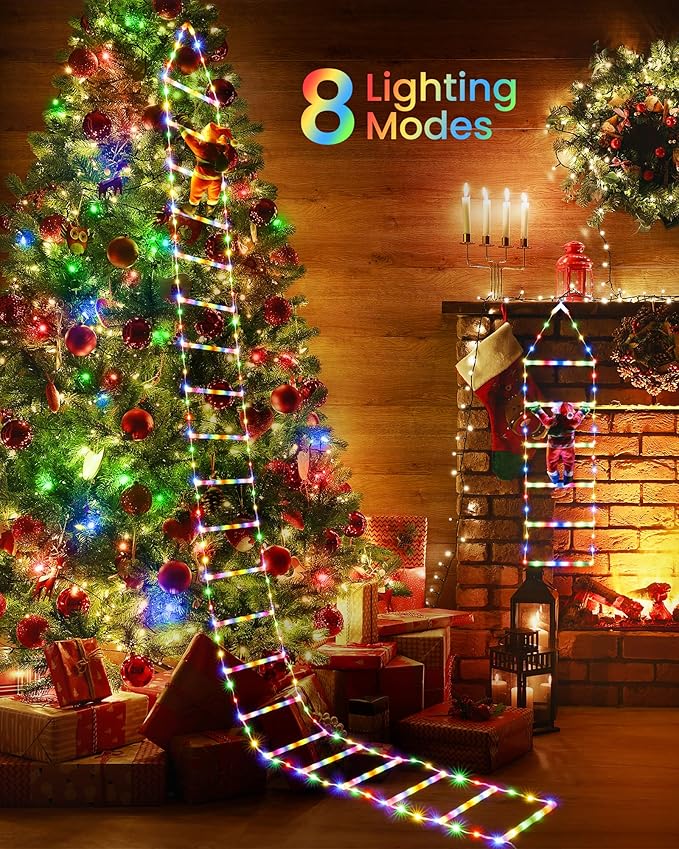 Santa Claus Climbing Ladder String Lights