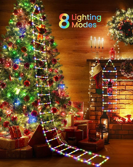 Santa Claus Climbing Ladder String Lights