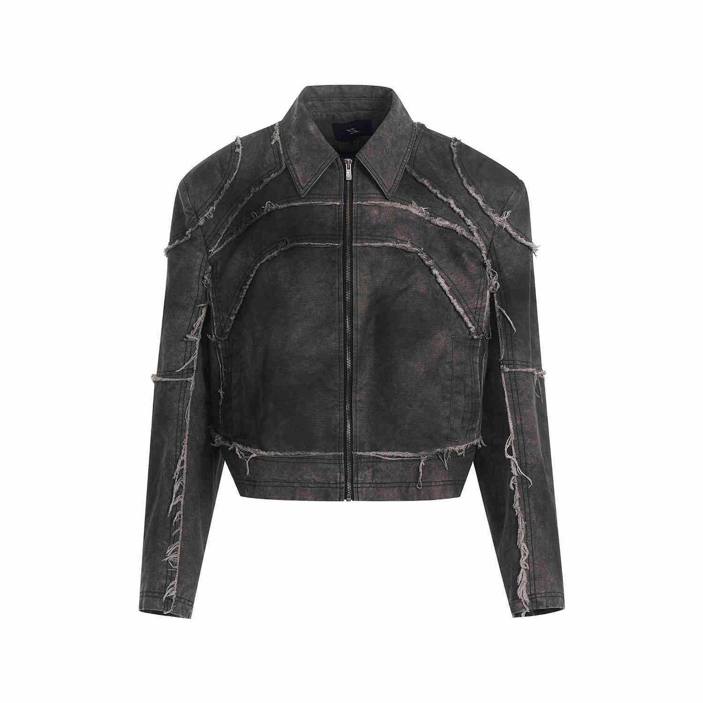 Gray Padded Shoulder Denim Coat