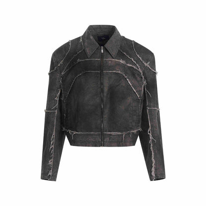 Gray Padded Shoulder Denim Coat