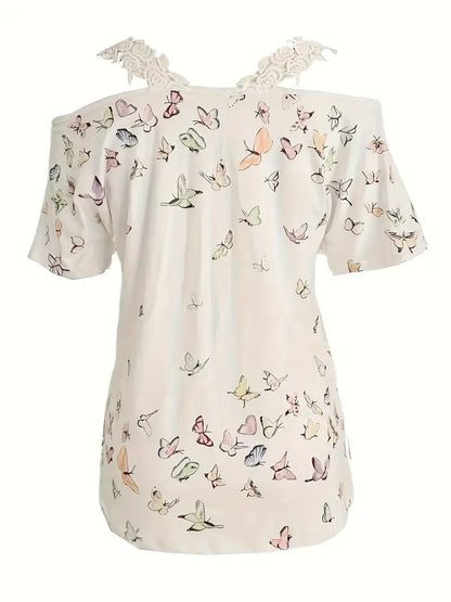 Summer New Butterfly Print V-neck T-shirt