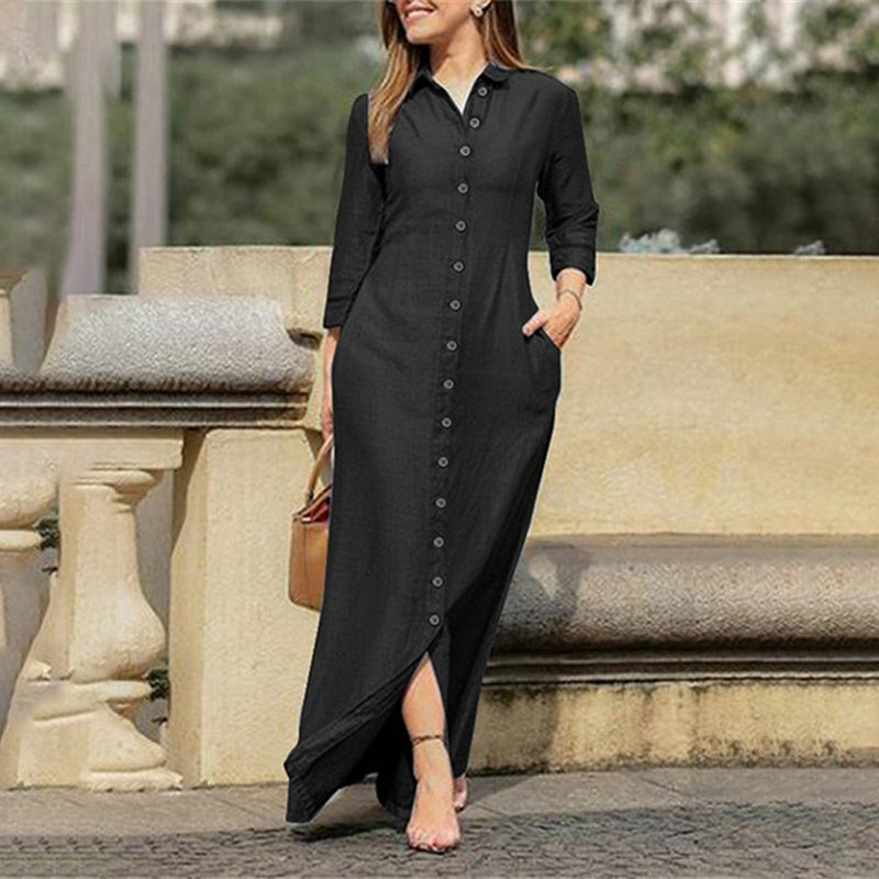 Women's Denim Maxi Dress With Pockets