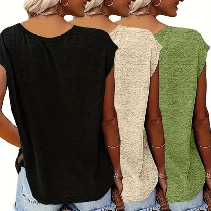 Women's Cap Sleeve V Neck Tops x3 Pieces