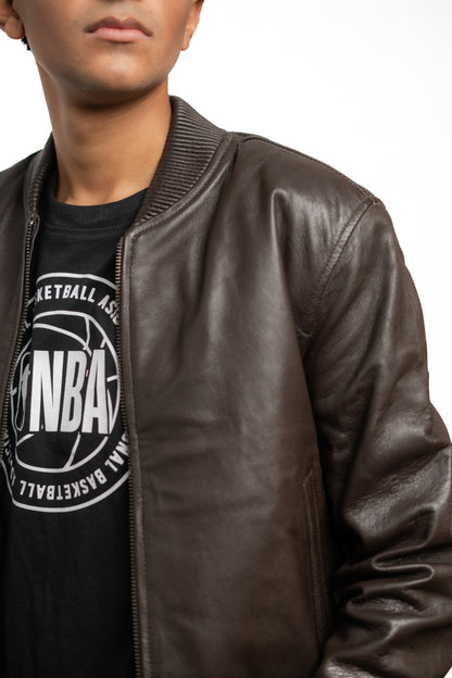 The Urban Bomber | Men’s Sheep Leather Jacket in Espresso Brown