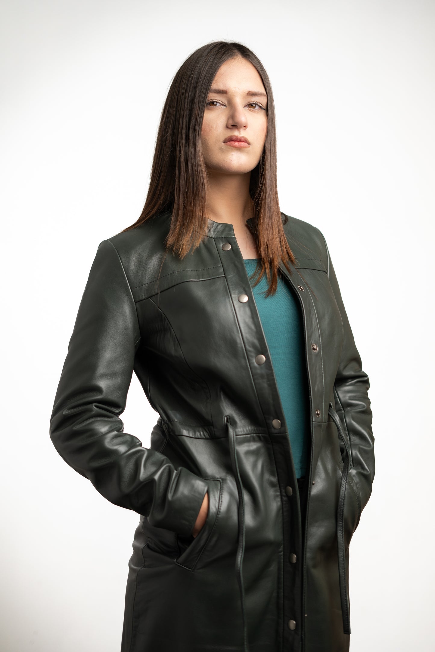 Emerald Noir | Women’s Longline Sheep Leather Coat