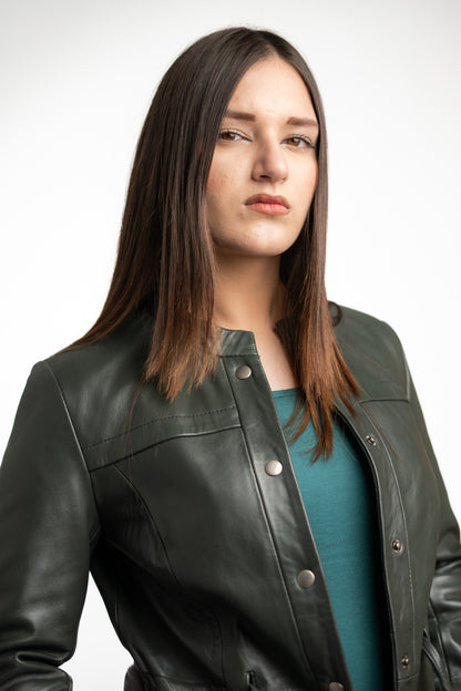 Emerald Noir | Women’s Longline Sheep Leather Coat