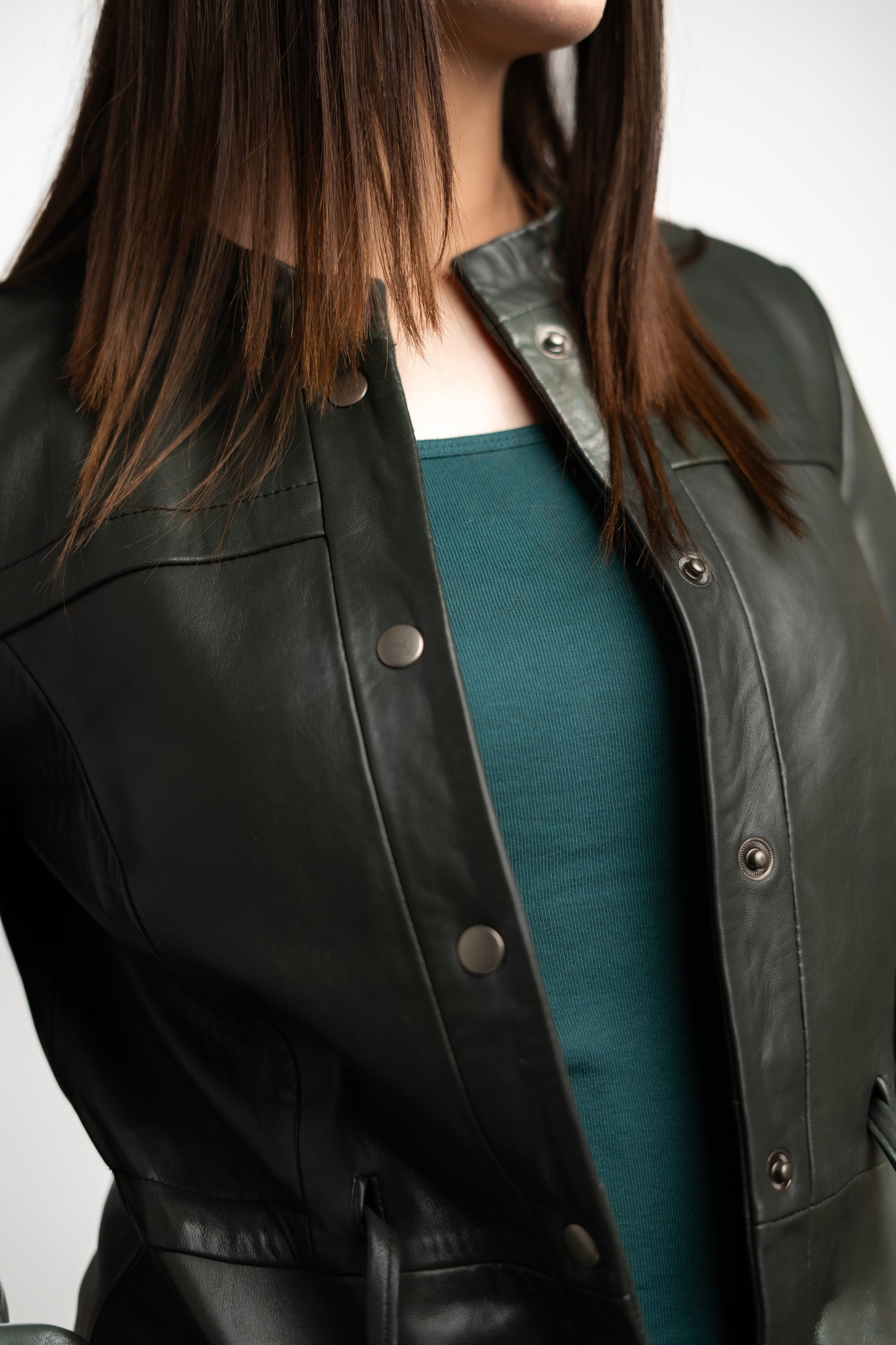 Emerald Noir | Women’s Longline Sheep Leather Coat