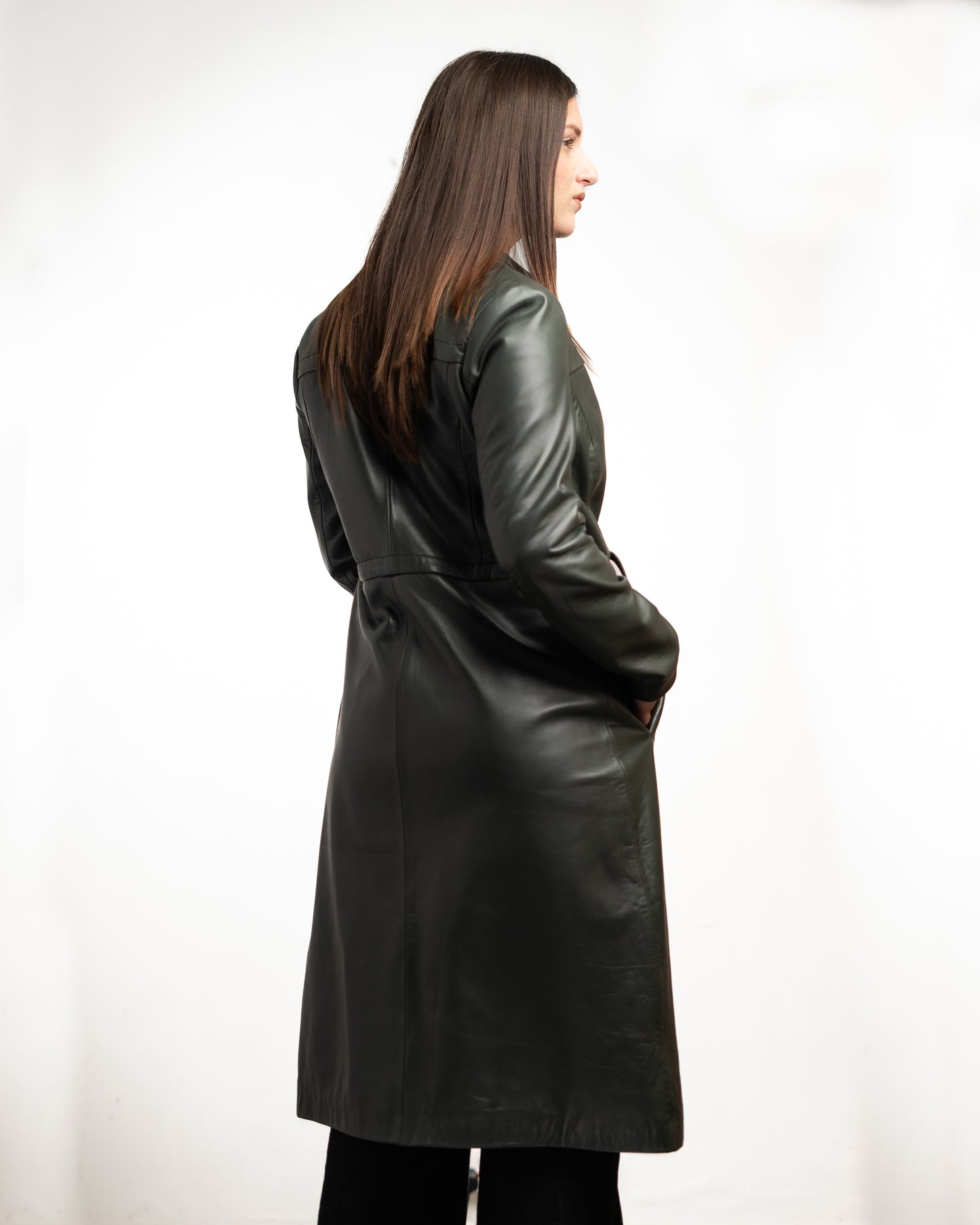 Emerald Noir | Women’s Longline Sheep Leather Coat