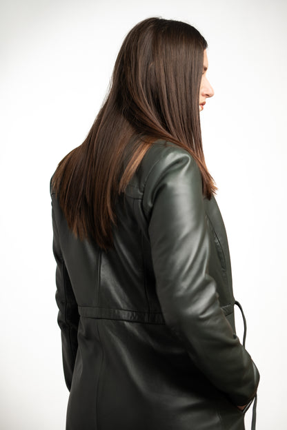 Emerald Noir | Women’s Longline Sheep Leather Coat